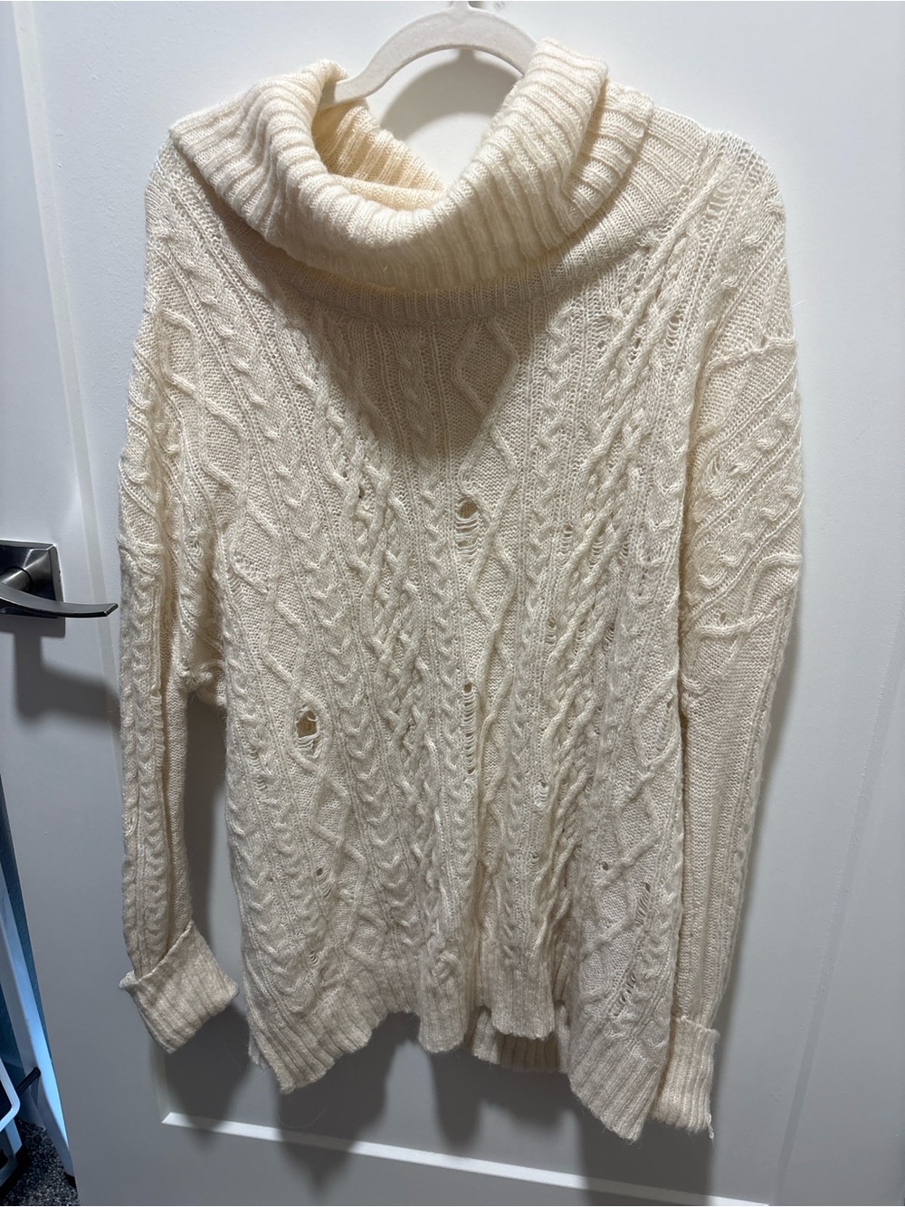 Free People Cream Cable Knit Turtleneck Sweater Size L